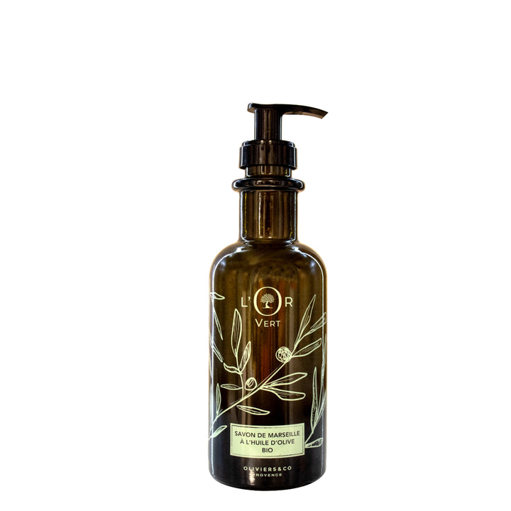 250 ml flydende fransk sæbe med olivenolie i glasflaske fra Oliviers & Co