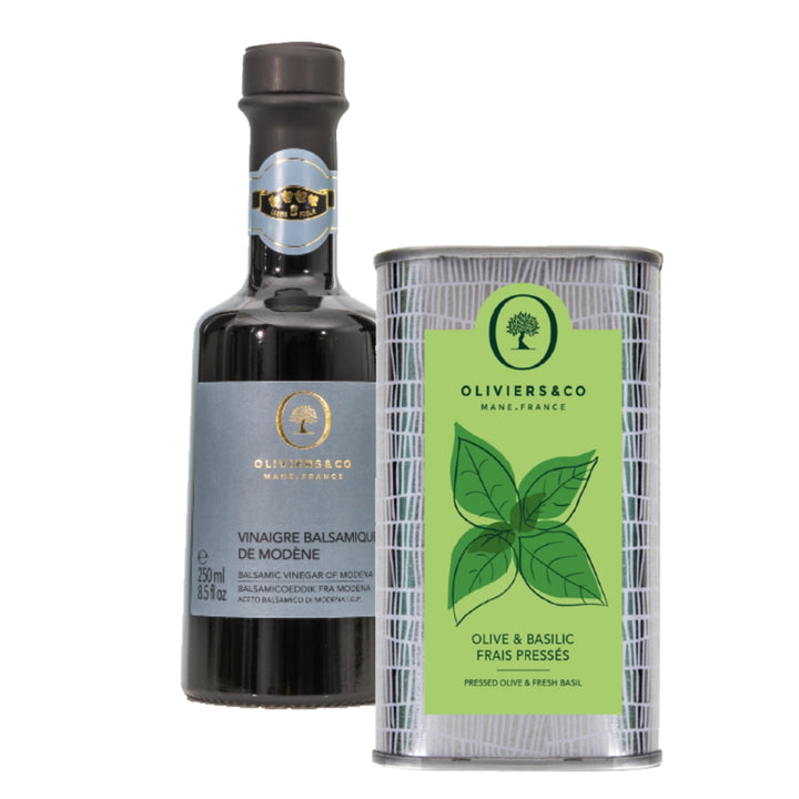 olie eddikesæt basilikumolie 500ml, premium balsamico 250ml, Oliviers & Co