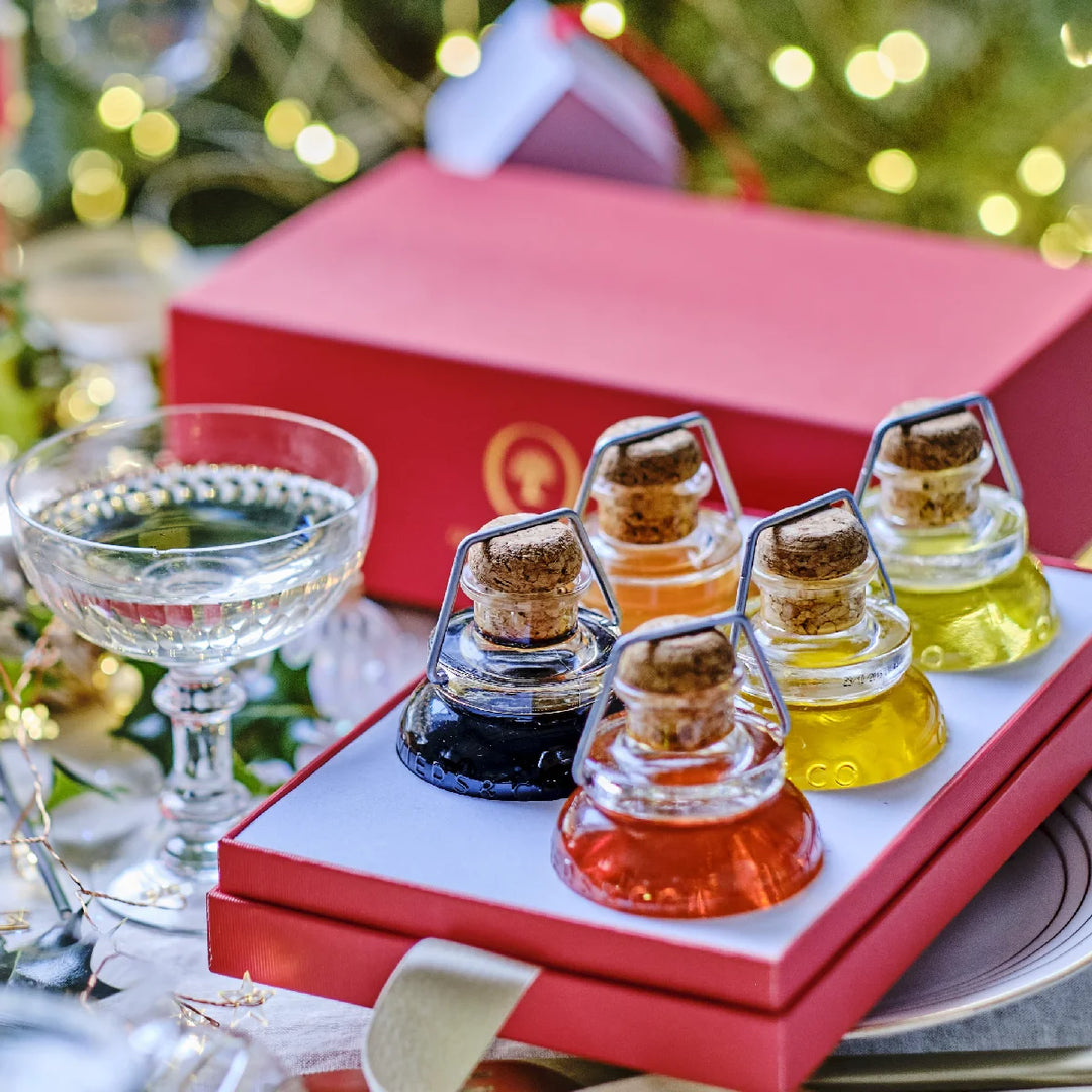 Gaveæske med 5 favoritter, olivenolier, balsamico, eddike fra Oliviers & Co