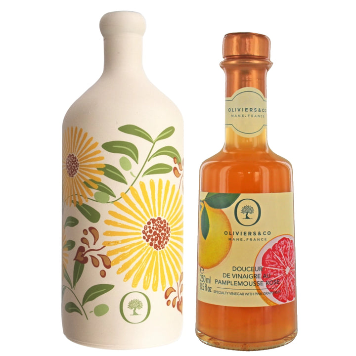 Sommerolie og pink grapefrugteddike, olie- og eddikesæt fra Oliviers & Co