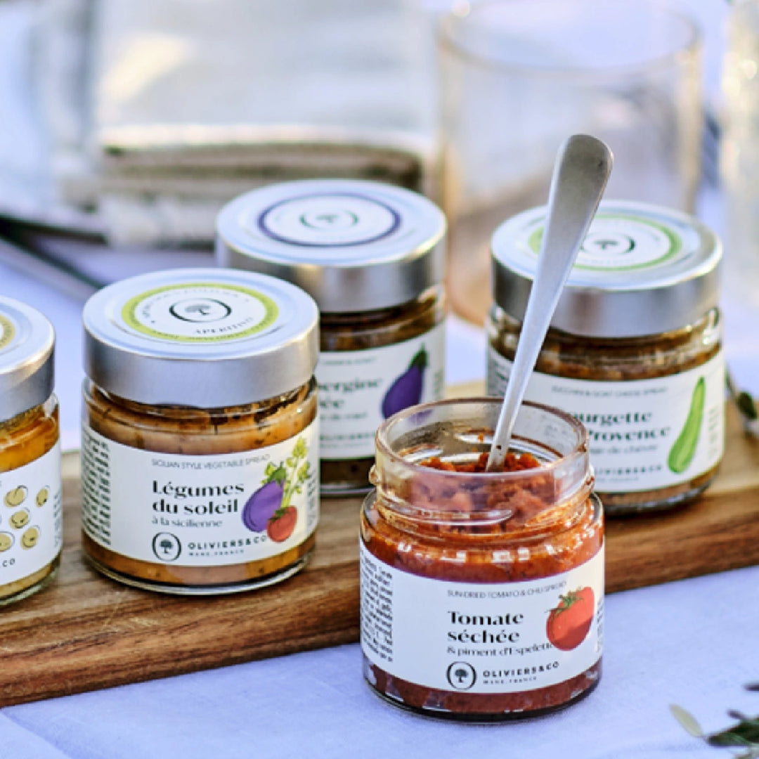 Grøntsagscremer fra Provence, tomatcreme, squashcreme, caponata, hummus, Oliviers & Co