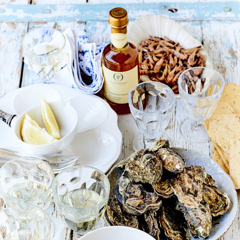 Fisk og skaldyr med citronolie, hvidvinseddike og kryddersalt fra Oliviers & Co