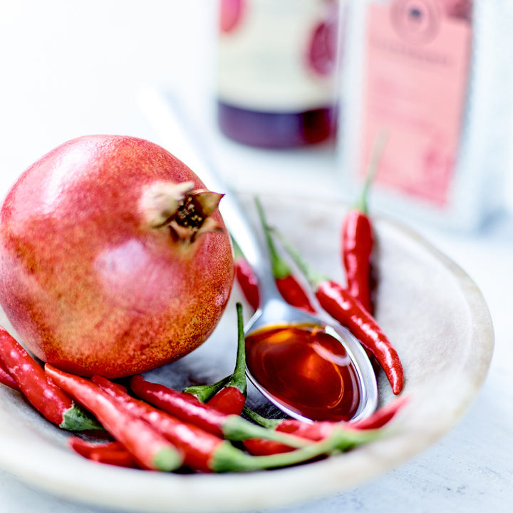 Olie eddike dressing med granatæbleeddike og chiliolie, Oliviers & Co