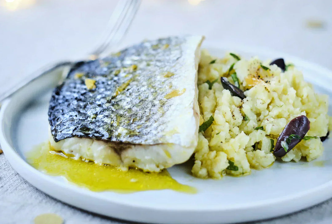 Havbars med orangesauce & kartoffelmos med taggiasca