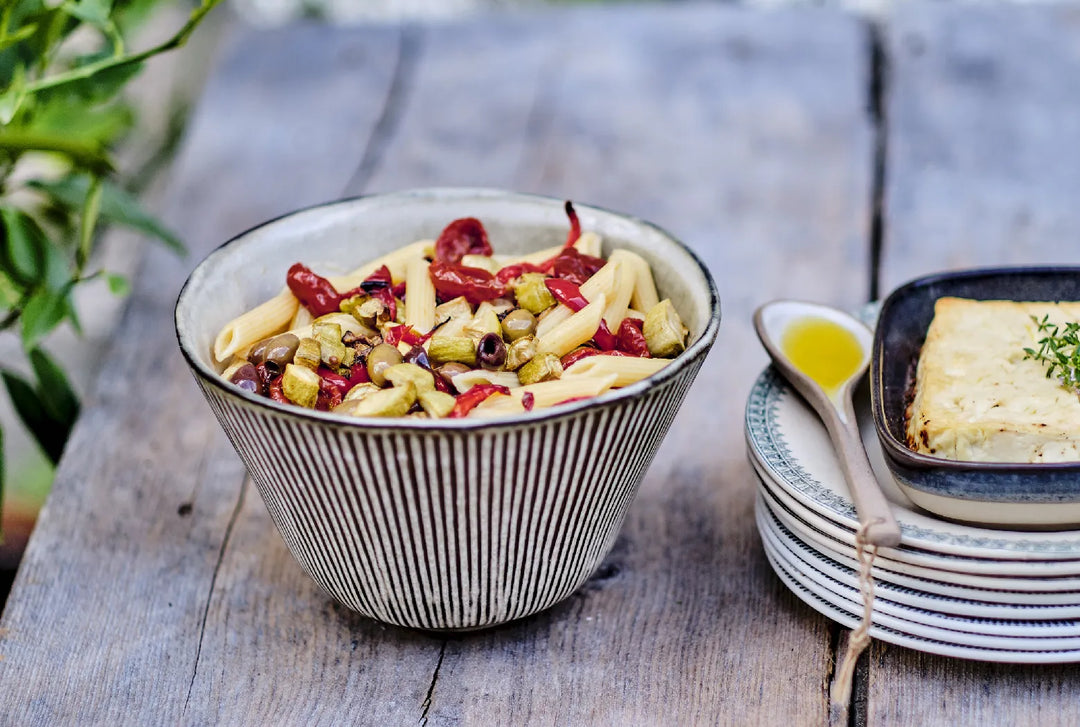 Pasta med ovnbagte grøntsager og feta, opskrift fra Oliviers & Co