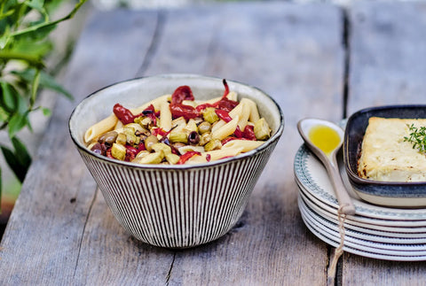 Pasta med ovnbagte grøntsager og feta, opskrift fra Oliviers & Co