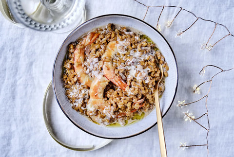 Spelt risotto med rejer, opskrift fra Oliviers & Co