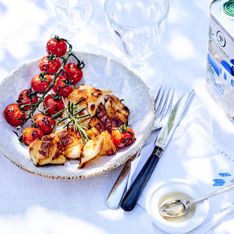 Grillet blæksprutte med cherrytomater, Oliviers & Co opskrift