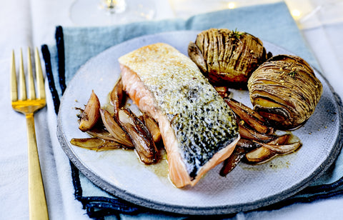 Stegt laks med Hasselback kartofler