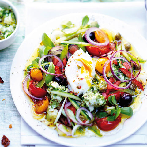 Opskrift på farverig salat med ekstra jomfru olivenolie og balsamico fra Oliviers & Co
