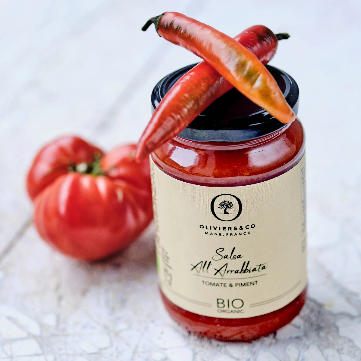 Økologisk chili-tomatsauce salsa all' Arrabbiata fra Oliviers & Co