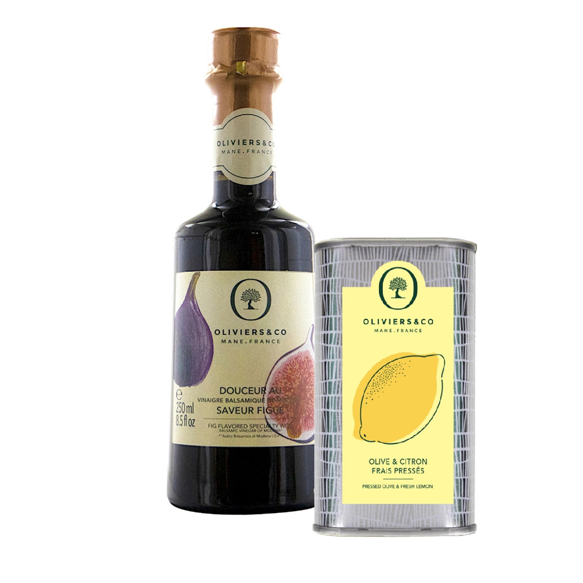 Olive eddike sæt 250 ml citronolie, 250 ml figenbalsamico fra Oliviers & Co
