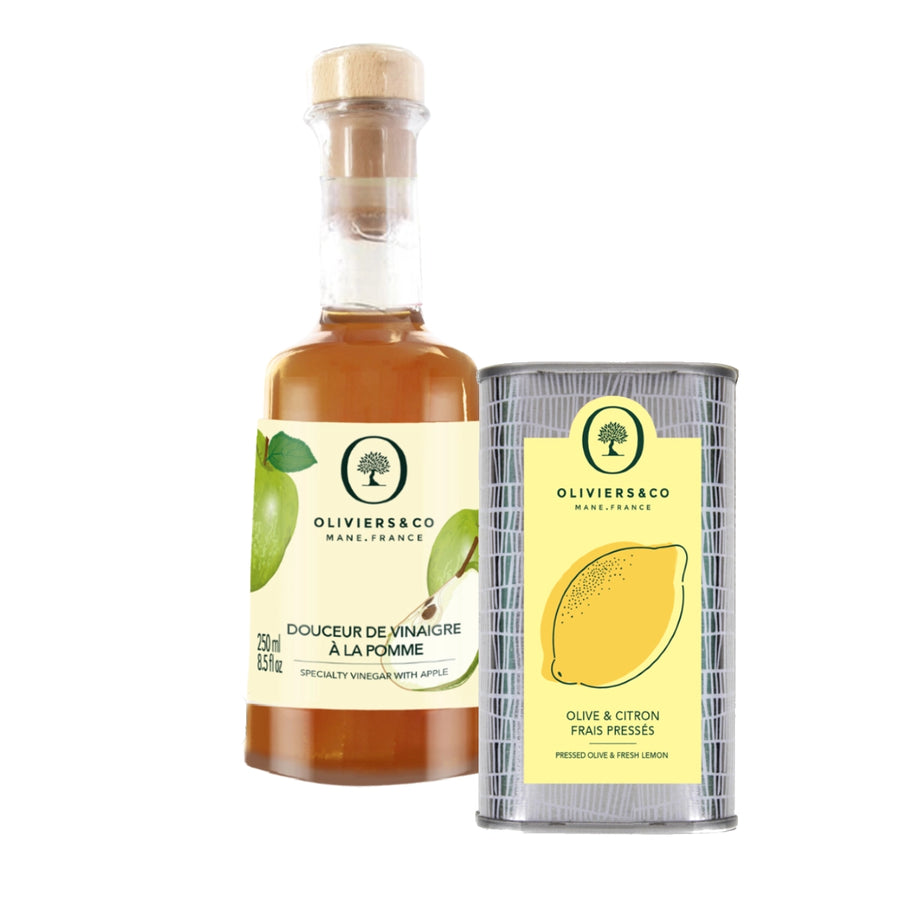 Olie og eddikesæt citronolie og æbleeddike fra Oliviers & Co