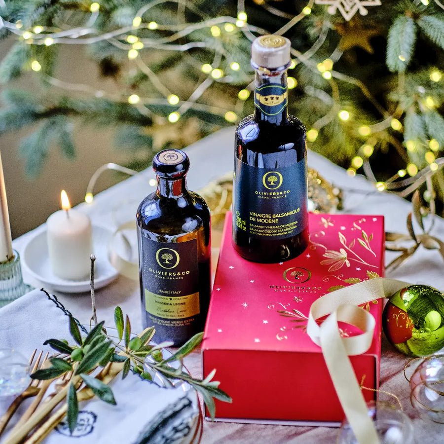 Duo gaveæske med italiensk ekstra jomfru olivenolie og balsamico fra Oliviers & Co