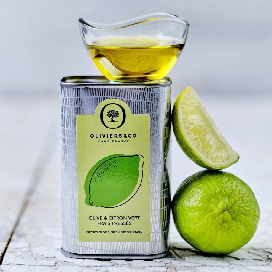 Grøn citronolie, olivenolie presset med grønne citroner, Oliviers & Co