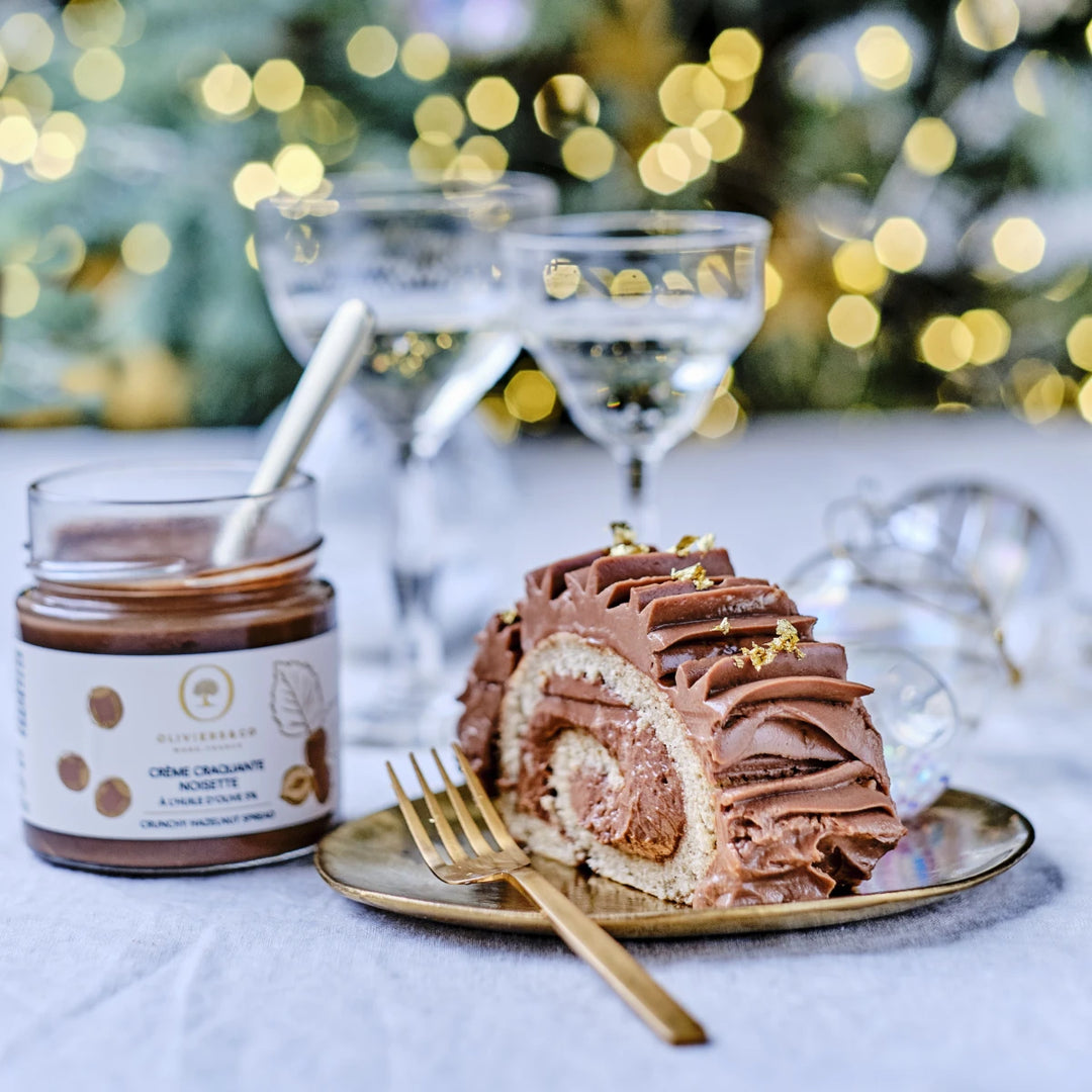 Hasselnøddecreme, opskrift på chokolade jule roulade med hasselnøddecreme fra Oliviers & Co