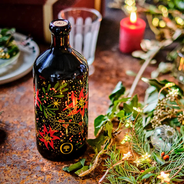 Årets juleolie, smuk flaske til julebordet, italiensk ekstra jomfru olivenolie, Oliviers & Co