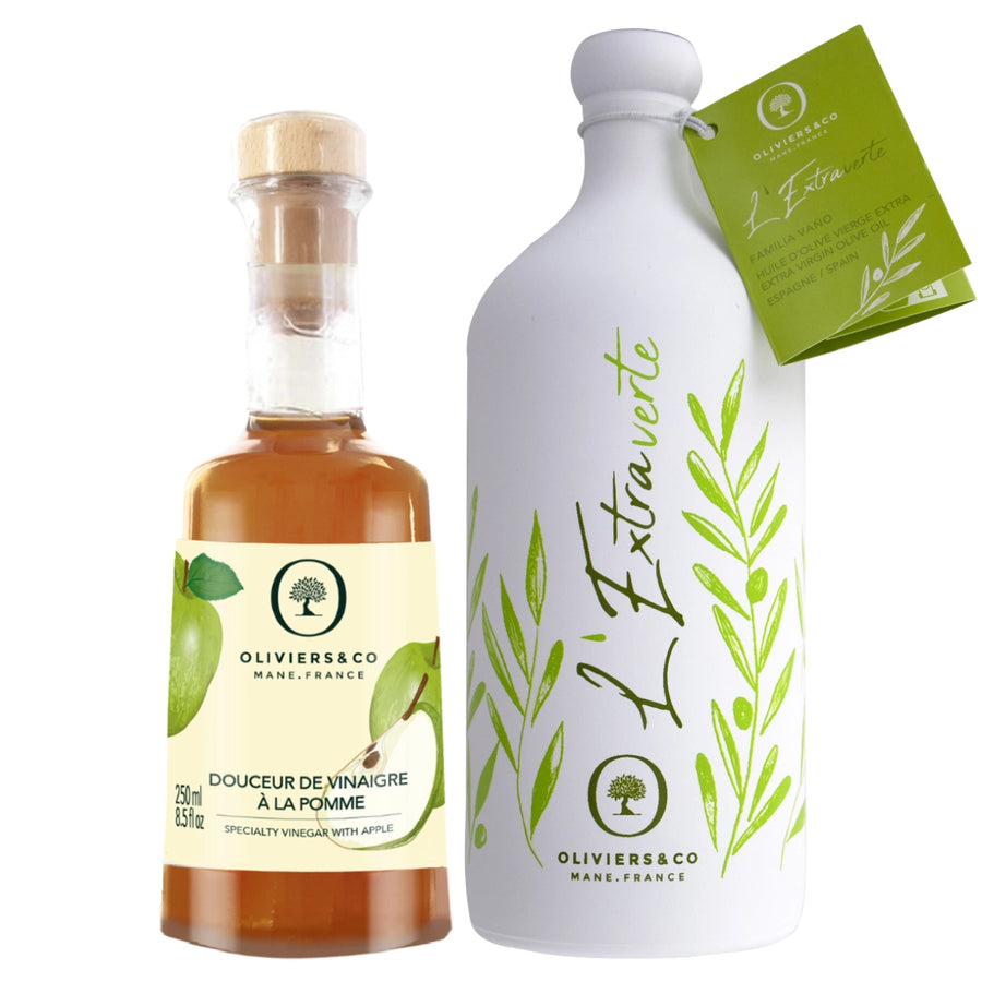 Olie- og eddikesæt L'Extraverte ekstra jomfru olivenolie og æbleeddike fra Oliviers & Co