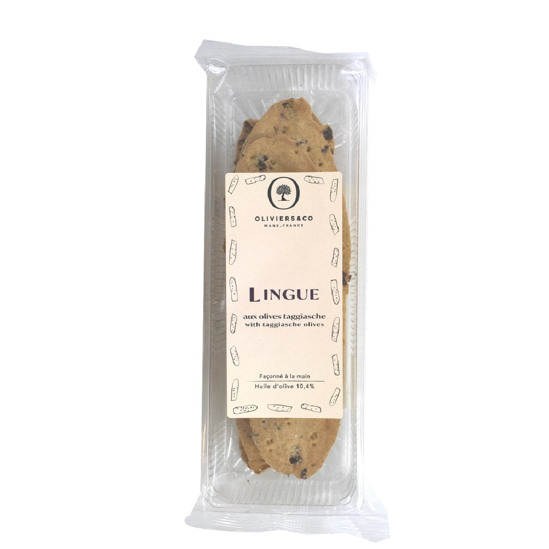 Lingue med taggiasca oliven, håndlavede italienske kiks, Oliviers & Co