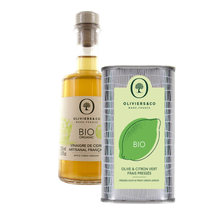 Økologisk olie & eddikesæt med grøn citronolie, 500ml og æblecidereddike, stort sæt fra Oliviers & Co