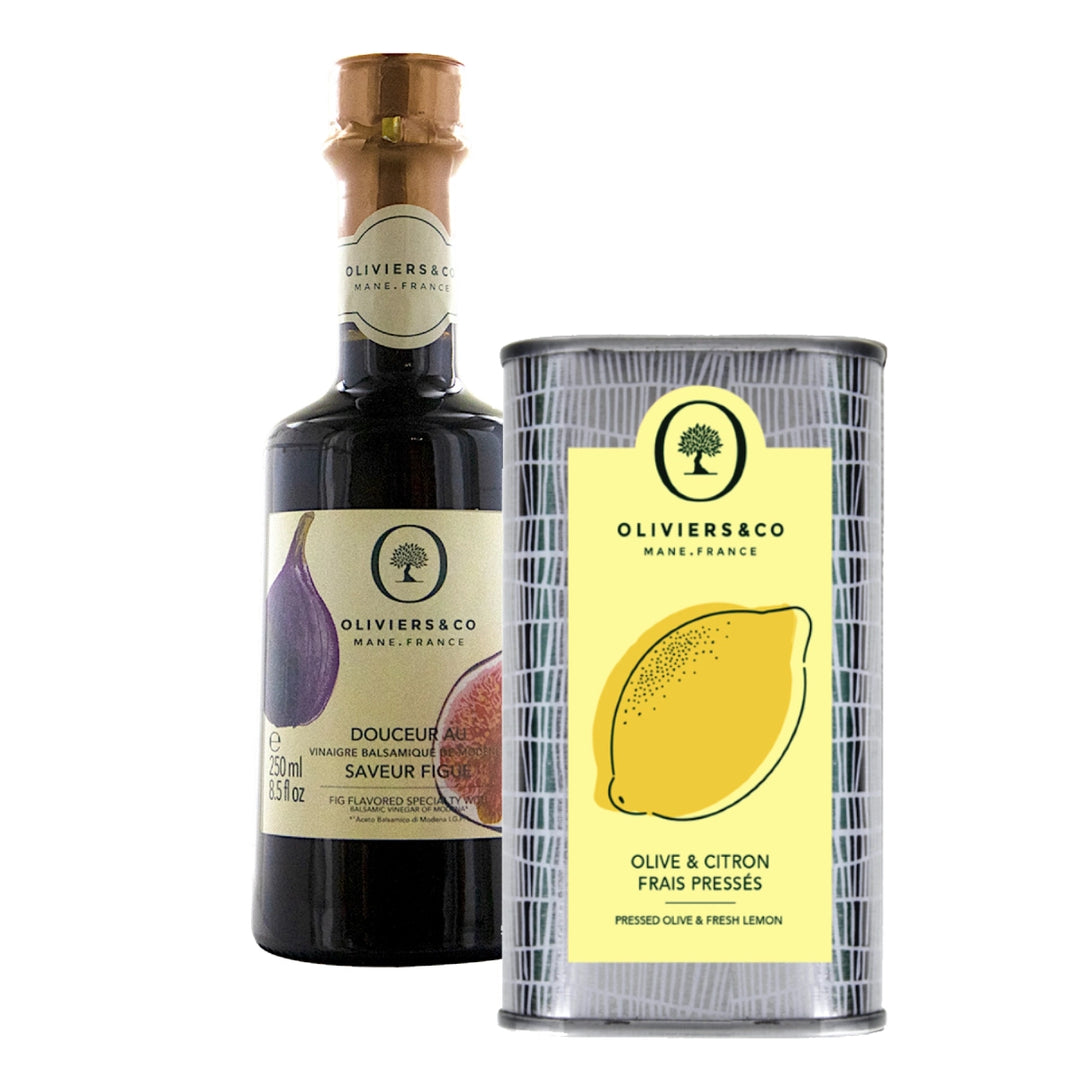 Olie & eddikesæt citronolie 500ml, figenbalsamico 250ml, Oliviers & Co