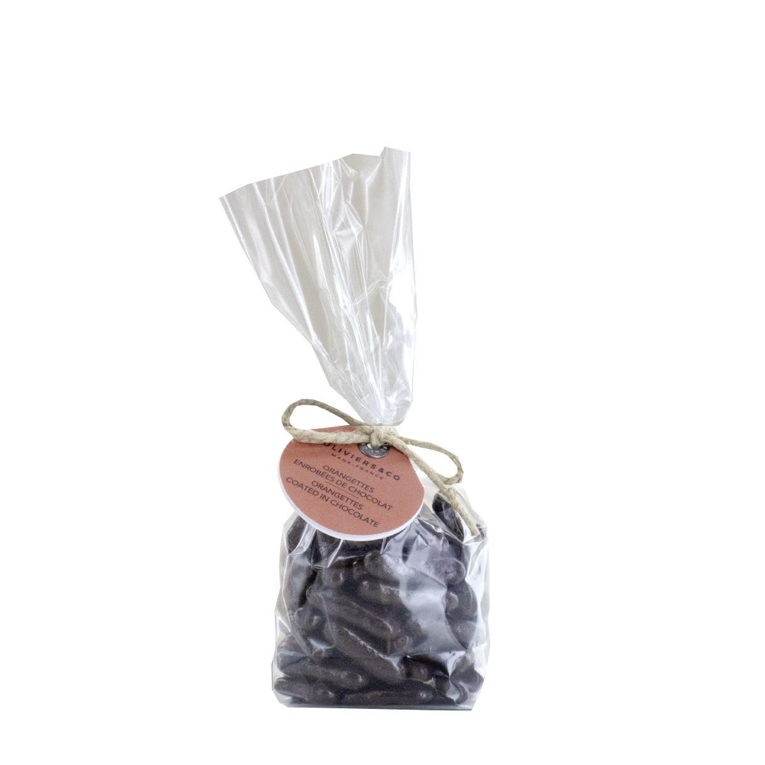 Orangettes kandiseret appelsinskal med mørk chokolade, Oliviers & Co
