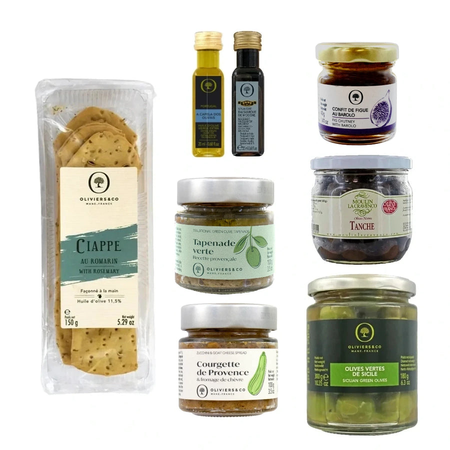 Tapas delikatesser den eksklusive, tapenader, spreads, luksus spiseoliven, olivenolie balsamico og håndlavede italienske kiks