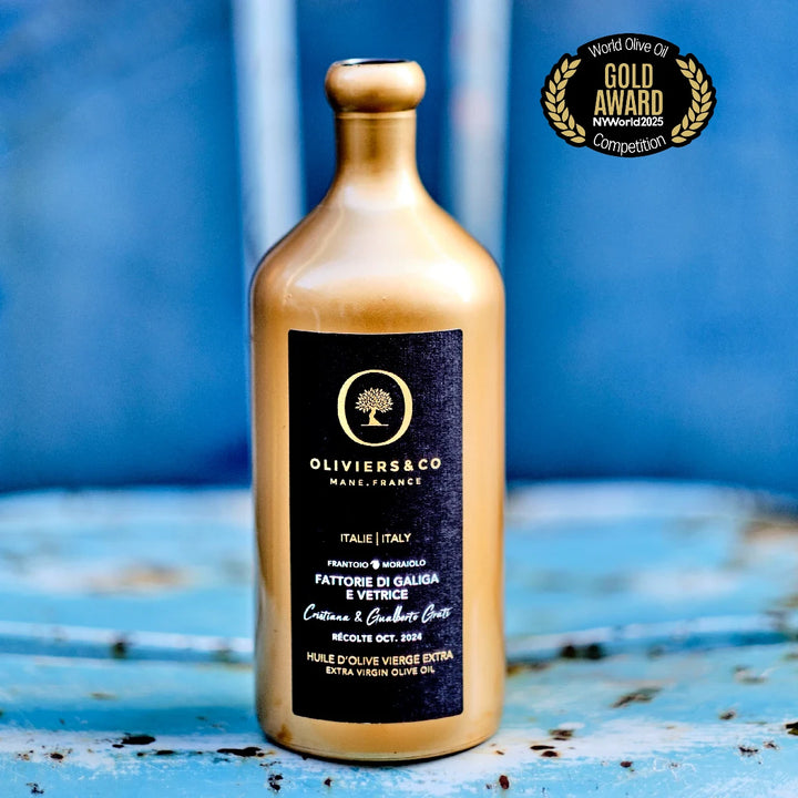 Guldvindende Galiga E Vetrice ekstra jomfru olivenolie fra Toscana, Grand cru olivenolier fra Oliviers & Co