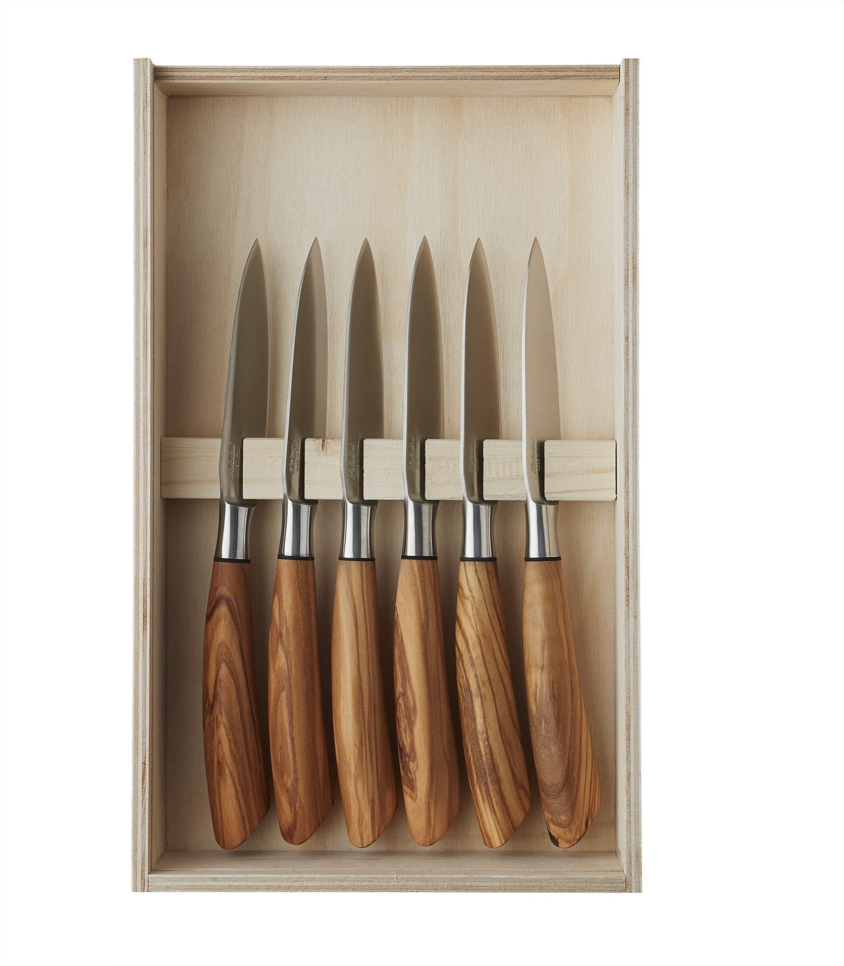 6 Saladini steakknive med oliventræsskaft i æske, Oliviers & Co