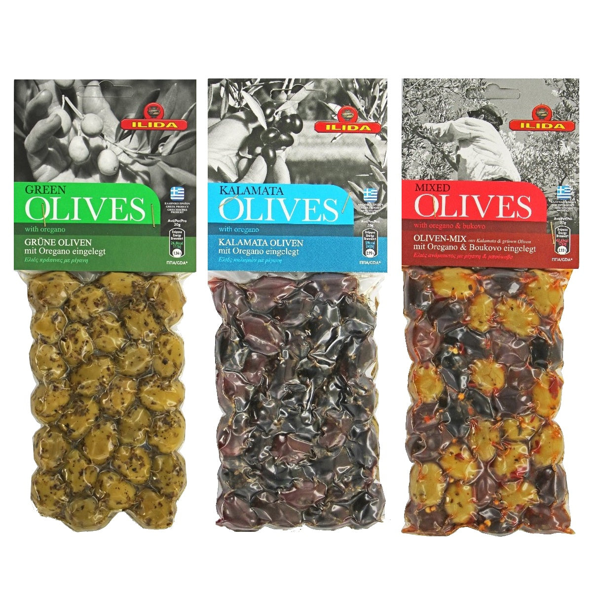 3 slags græske oliven i krydderier og olivenolie fra Oliviers & Co