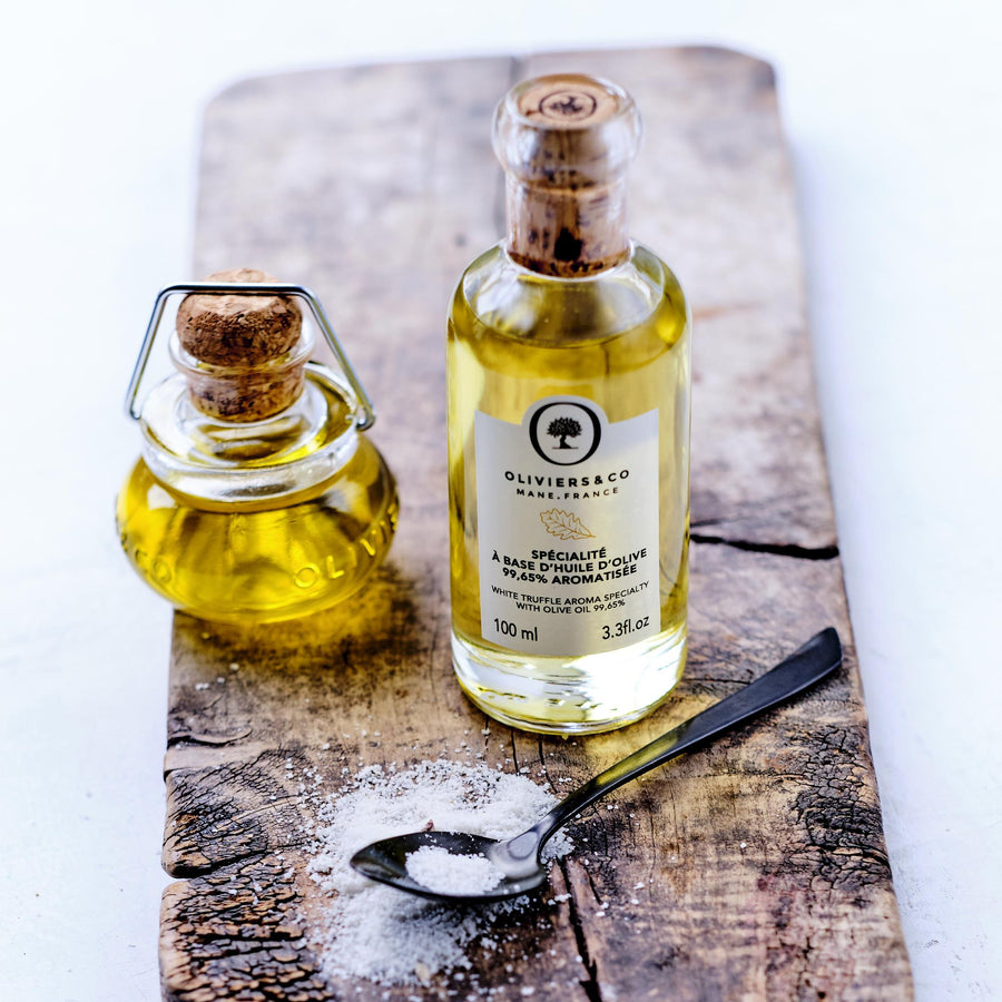Hvid trøffelolie fra Puglia, 50ml og 100ml, og trøffelsalt, Oliviers & Co