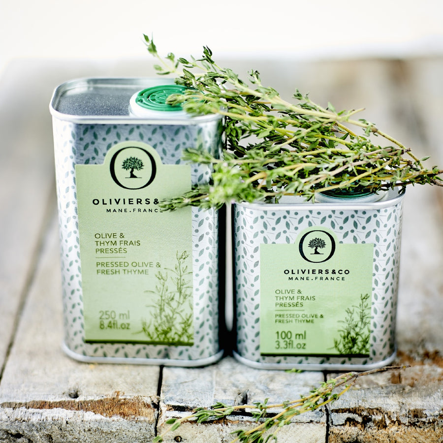 Olivenolie presset med timian, 250ml og 100ml, Oliviers & Co